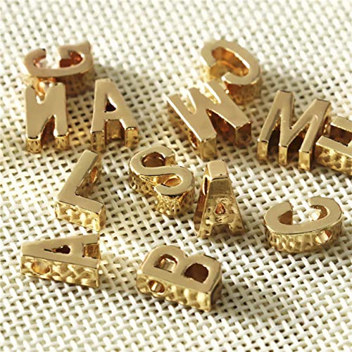 ONURTH 26pcs Metall Gold Farbe Big Hole Alphabet Perlen Halskette Anhänger A-Z 26 Buchstabenperlen Erkenntnisse Für DIY-Schmuckzubehör Machen Accessoires von ONURTH