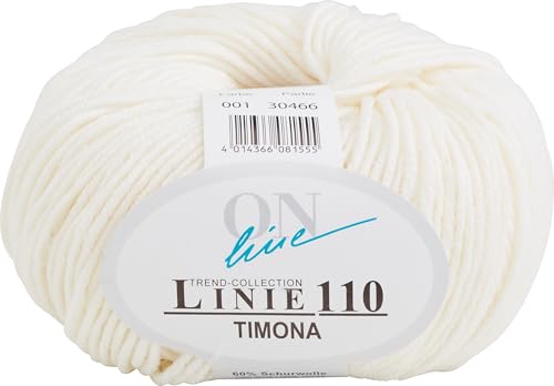 ONline Wolle Timona uni Linie 110, Strickwolle 50g, 120m, Nadelstärke 3,5-4,5 Farbe 0001 von ONline Garne