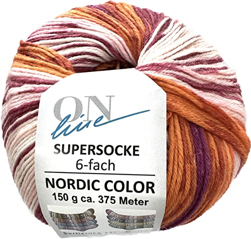 ONline Supersocke 6-Fach 150g Sort. 328 Nordic Color 2772 - Orange-Rot von ONline Garne