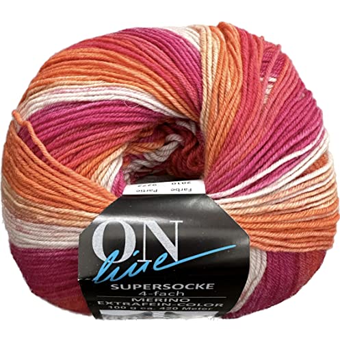 ONline Supersocke Sort. 333 Merino Extra Fine Color 100g 2810 - Pink/Orange von ONline Garne