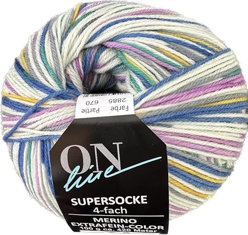 ONline Supersocke Sort. 344 Merino Extra Fine Color 100g 2885 - türki/Flieder/Ocker von ONline Garne