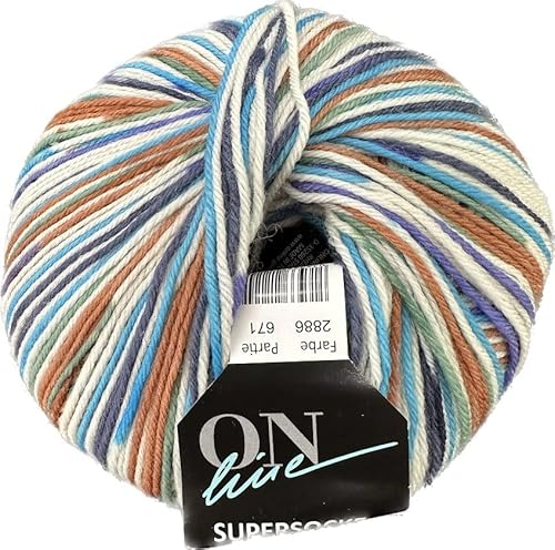 ONline Supersocke Sort. 344 Merino Extra Fine Color 100g 2886 - blau/braun/türkis von ONline Garne