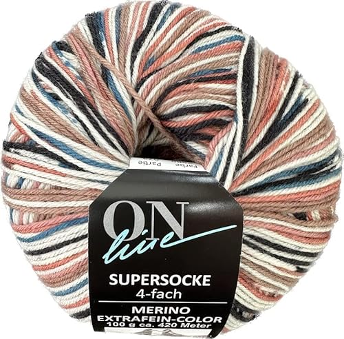 ONline Supersocke Sort. 344 Merino Extra Fine Color 100g 2889 - altrosa/braun/dunkelpetrol von ONline Garne