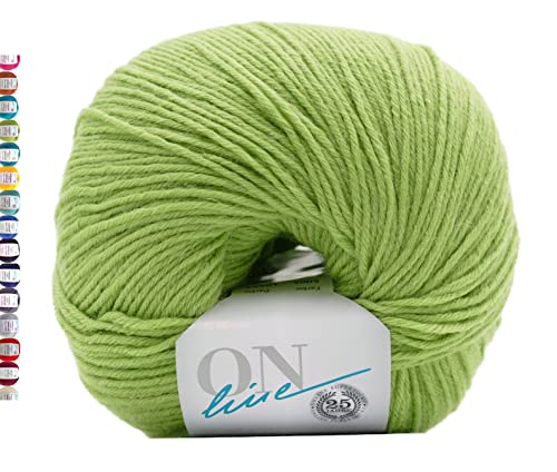 Online Sockenwolle 6-fädig einfarbig grün | Strumpfwolle Supersocke 6-fach 321 Merino Uni | dickes Sockengarn mit Merinowolle zum Stricken und Häkeln (5005 Limette) von ONline Garne