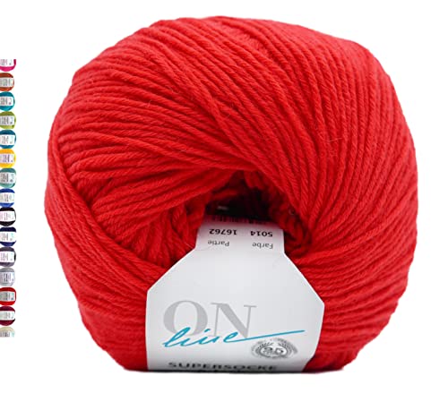 Sockenwolle 6-fädig einfarbig rot | Strumpfwolle Online Supersocke 6-fach 321 Merino Uni | dickes Sockengarn mit Merinowolle zum Stricken und Häkeln (5014 Rot) von Online Garne