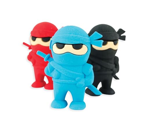 OOLY Ninja-Radiergummis, 3 Stück, Blau, Rot und Schwarz, 4,4 cm hoch von OOLY