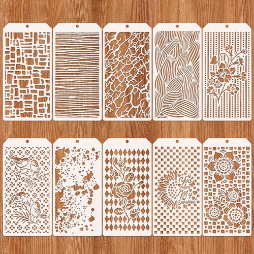 OOTSR 10 Stück Schablonen Wandgestaltung Set, 24x12cm Zeichnung Malschablonen DIY Schablonen der Geometrische Blume, Kunststoff Vorlagen für Scrapbooking Holz Möbel Leinwand Deko von OOTSR