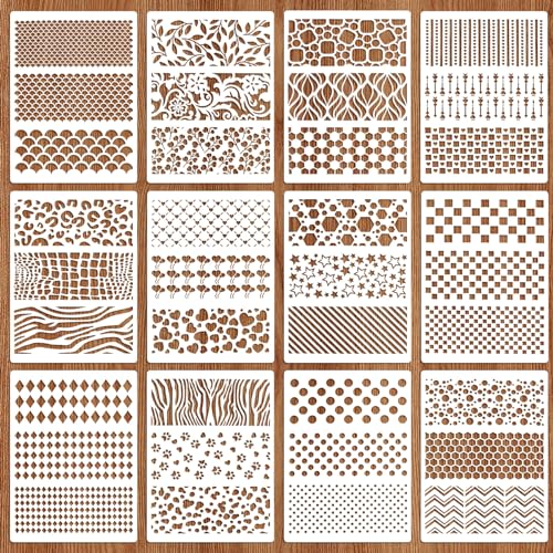 OOTSR 12 Stück Schablonen Set, 29x21cm Zeichnung Malschablonen DIY Schablonen der Geometrische, Kunststoff Vorlagen für Kuchen Kekse Scrapbooking Holz Möbel Leinwand Deko von OOTSR