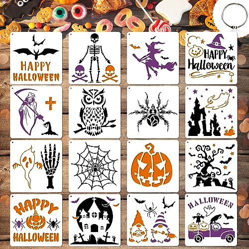 OOTSR 16 Stück Halloween Schablonen zum Basteln, 7.8Inch Halloween Spinne Kürbis Fledermaus Schablonen Zeichnung Malschablonen, Wiederverwendbare Schablonen für Scrapbooking Holz Wand Deko von OOTSR