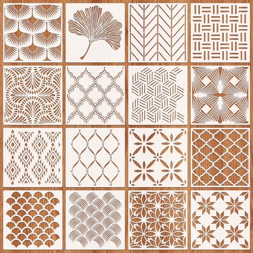 OOTSR 16Stk Schablonen Wandgestaltung Set, 20x20cm Zeichnung Malschablonen DIY Schablonen, Kunststoff Vorlagen für Scrapbooking Holz Boden Möbel Leinwand Deko von OOTSR