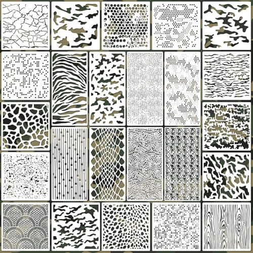 OOTSR 24 Stück Tarnfarben Malerei Schablonen für Handwerk, Camouflage Wiederverwendbar Schablone für Malerei Holz Wand Möbel Leinwand Kunst Scrapbooking DIY Farbe Basteln Deko von OOTSR