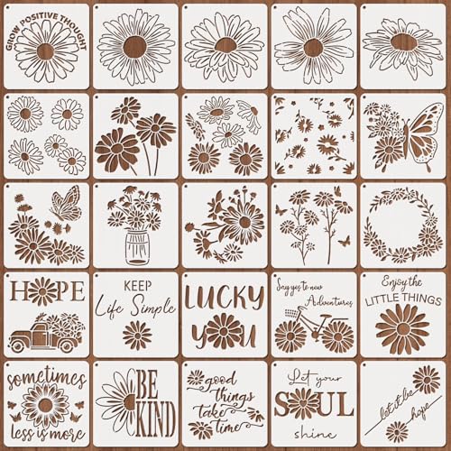 OOTSR 25stk Daisy Schablonen zum Basteln,15cm Wiederverwendbar Kunststoff Zeichnung Malschablonen Scrapbooking DIY Zeichenschablonen Inspirierende Holz Deko von OOTSR