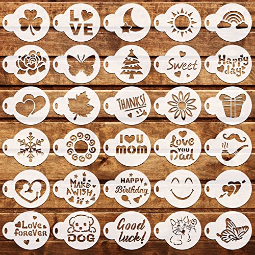 OOTSR 30 Stück Weihnachten Kaffee und Backen Schablonen für Dekoration, Kuchenvorlagen Backwerkzeuge, Cappuccino Pulver Dekoration Schablone für Kekse Heiße-Schokolade Cupcake von OOTSR