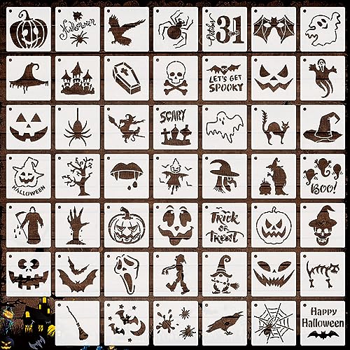 OOTSR 48 Stk Halloween-Schablonen zum Basteln, 7,6CM Zeichnung Malschablonen DIY Schablonen der Halloween, Kunststoff Zeichenvorlagen für Scrapbooking Holz Ornamenten Leinwand Deko von OOTSR