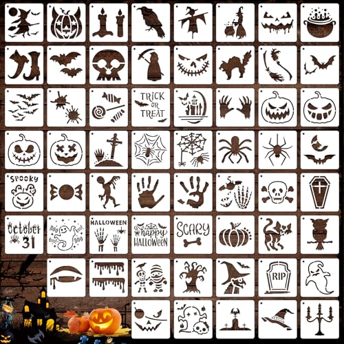 OOTSR 60Stk Schablonen Set,7.6cm Zeichnung Malschablonen DIY Schablonen Kinder Scrapbooking Wiederverwendbar Kunststoff Basteln Holz Halloween Deko von OOTSR