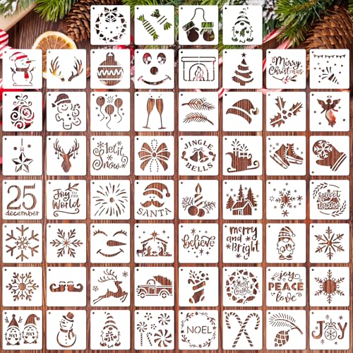 OOTSR 60stk Weihnachten Schablonen zum Basteln, 7.6cm Zeichnung Malschablonen DIY Kunststoff Schablonen Scrapbooking Wiederverwendbar Holz Deko von OOTSR