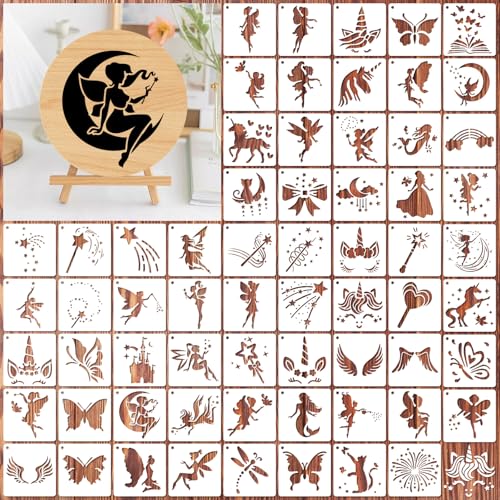 OOTSR 64stk Feen Schablonen zum Basteln,7.6cm Wiederverwendbar Kunststoff Zeichenschablonen Malschablonen Scrapbooking DIY Zeichen Holz Leinwand Deko von OOTSR