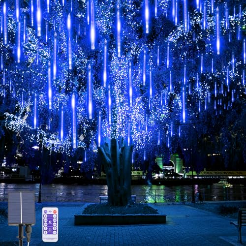 OPAHUTER Solar Meteorschauer Regen Lichter, 240 LEDs Meteor Weihnachtslichter, 10 Röhren 30cm Wasserdichte Solar Fallende Weihnachtsbeleuchtung Fernbedienung für Xmas Baum Hochzeit Dekoration von OPAHUTER