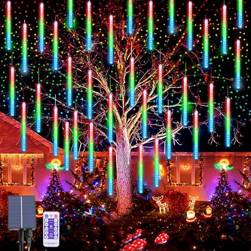 OPAHUTER Solar Meteorschauer Regen Lichter, 240 LEDs Meteor Weihnachtslichter, 10 Röhren 30cm Wasserdichte Solar Fallende Weihnachtsbeleuchtung Fernbedienung für Xmas Baum Hochzeit Dekoration von OPAHUTER