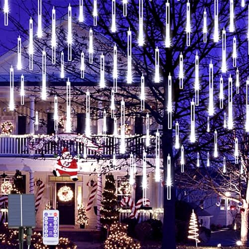 OPAHUTER Solar Meteorschauer Regen Lichter, 240 LEDs Meteor Weihnachtslichter, 10 Röhren 30cm Wasserdichte Solar Fallende Weihnachtsbeleuchtung Fernbedienung für Xmas Baum Hochzeit Dekoration von OPAHUTER