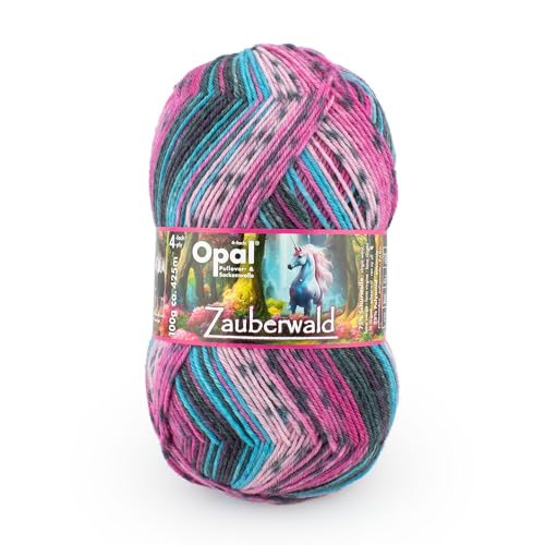 4-fädige Opal Pullover- u. Sockenwolle Zauberwald, 100g/425m, NS 2-3, 75% Schurwolle 25% Polyamid, pflegleicht 40°C, mulesingfrei, strapazierfähig und warm (11440 das magische Einhorn) von OPAL