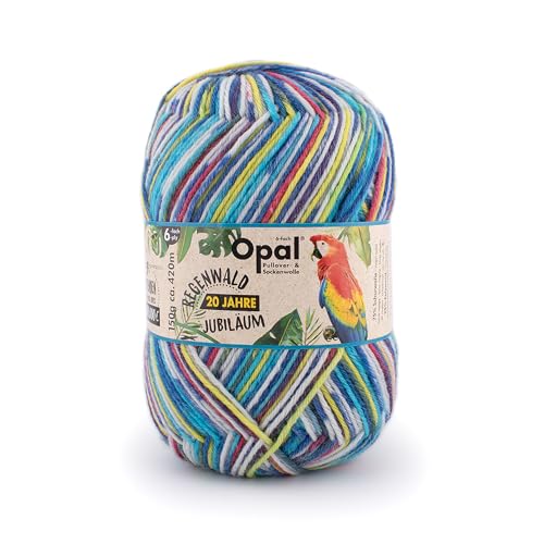 Opal Regenwald 20 Jahre Jubiläum 6-fädig Garn - Wollmischung, zum Stricken von warmen Socken, Pullovern, Mützen, Handschuhen und Schals, 1451 blau/gelb/rot, 1 x 150g Opal Regenwald 20 Jahre Jubiläum 6-fädig Garn - Wollmischung, zum Stricken von warmen Socken, Pullovern, Mützen, Handschuhen und Schals, 1451 blau/gelb/rot, 1 x 150g von OPAL