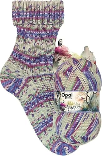 Opal Sockenwolle Aquarell, 4-fädig, 75% Schurwolle Superwash, 425m/100g, Nadelstärke 2-3mm (11533 Zwitscherwald) von OPAL