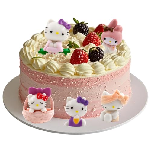 Helo Kitty Tortendeko,6 Stück Mini Helo Kitty Figuren, kitty kuchen deko,kitty tortenaufleger für Mädchen Geburtstagsdeko von OPEIXSAYKOC