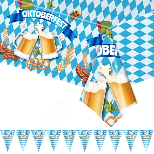 Oktoberfest Deko Set Oktoberfest Tischläufer Oktoberfest Wimpelkette Bayrische Deko Tischläufer Waschbar Tischdecken für Biertische für Oktoberfest drinnen und draußen Party Zubehör von OPPKEPT