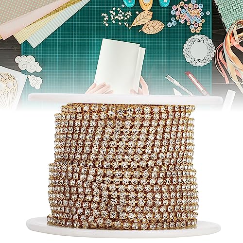 Strasskette 10 Yards, Farbe Strasskette Kristall Enge Kette DIY Handyschale Strasskette Farbe Kleidung Ornament Dekoration Zubehör Ss6/6,5 (weißer Diamant auf Gold) von OPPWONG