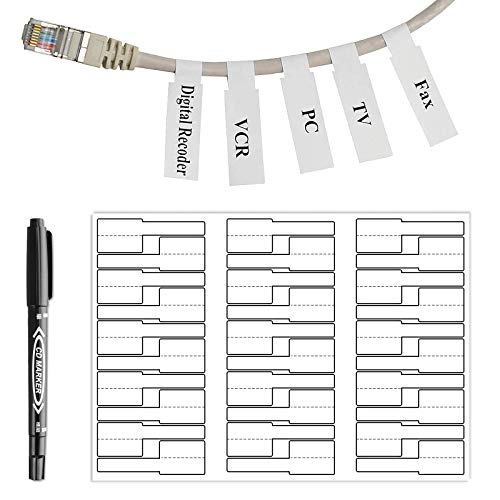 600 Stück Kabelbeschriftung mit Markierstift, Geeignet für Laserdrucker, 20 Blatt A4 × 30 Stück, Weiß von OPQH