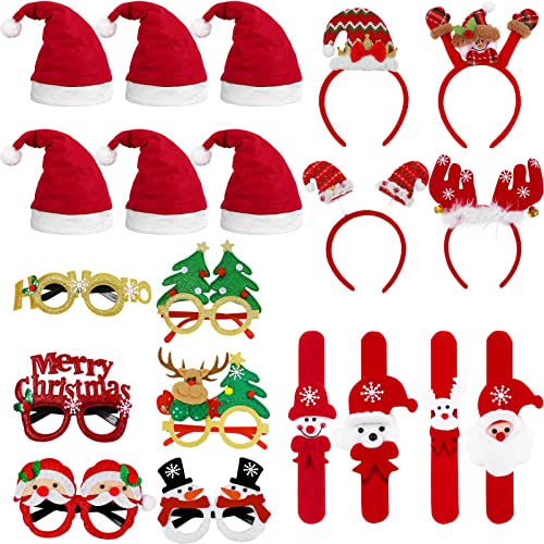 OPUHOHR 20PCS Weihnachten Brille Stirnband Weihnachtsmützen und Weihnachten Slap Bänder Set, Lustig Haarschmuck Weihnachten Geeignet für Erwachsene und Kinder Weihnachtsfeier, Maskerade, Karneval von OPUHOHR