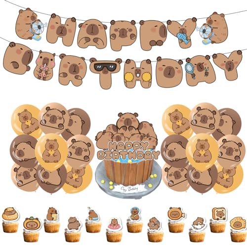 32PCS Capybara Birthday Decorations,Capybara Birthday Party Birthday Balloon Decorations for Kids Capybara Themed Birthday Party Supplies,Capybara Decoration Set,Happy Birthday Banner von OPVXZAD