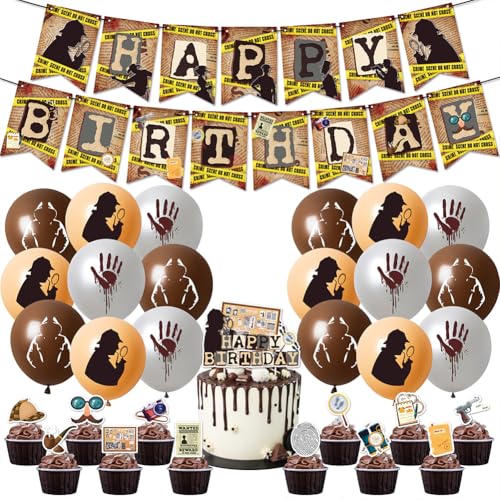 32Pcs Detektiv Geburtstag Luftballons Deko Detektiv Geburtstag Party Supplies Detektiv Topper Happy Birthday Banner Deko Geburtstag Decorations Kindergeburtstag Deko Supplies Cupcake Topper von OPVXZAD