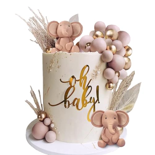 35 Stück Cake Toppers Rosa Elefant Weizen Blätter Kuchen Dekoration Schaumkugel Cupcake Topper DIY Geburtstag Tortendeko Mini balls Tortenaufsatz für Kuchen Kinder Party Dekoration von OPVXZAD