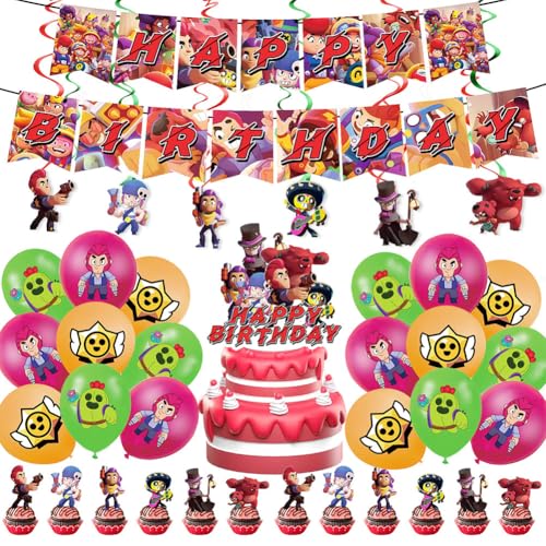 50 Pcs Wilderness Schlägerei Thema Supplies,Wilderness Stars Gebutstag Party Set,Enthält Happy Birthday Banner, Stars Kuchen Toppers,Latex Luftballons für Cartoon Themen Party Deko von OPVXZAD