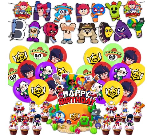 Cartoon Party Dekoration Einschließlich Happy Birthday Banner Stars Und Coole Cartoon Charaktere Cake Toppers Latex Luftballons Stars Themed Party Dekoration Kinder Geburtstag Party Deko Set-30Pcs von OPVXZAD