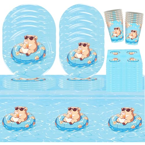 OPVXZAD 51pcs Capybara Partygeschirr Kit,Capybara Pappteller für Kinder,Capybara Tableware Dekoration Inklusive Capybara Pappbecher Serviette Becher Tischdecke,Kinder Geburtstag für 10 Gäste von OPVXZAD