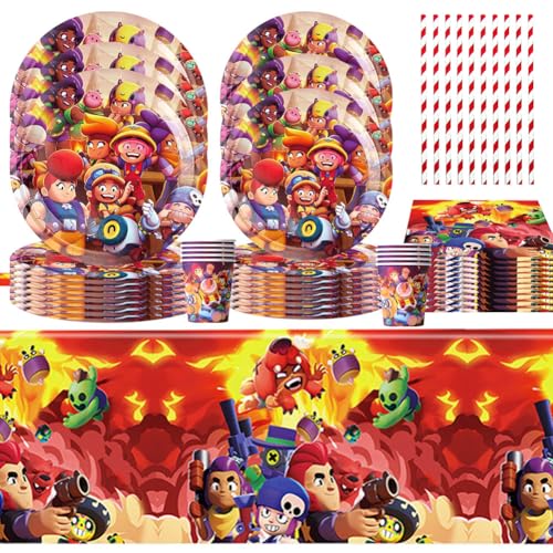 OPVXZAD 61Pcs Cartoon-Charaktere Partygeschirr Kit Stars Geburtstags Dekoration Tableware Supplies Inklusive Papierbecher Strohhalme Papierschalen Taschentücher und Tischdecken für 10-Gäste von OPVXZAD