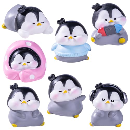 OPVXZAD 7 Stücke Mini Pinguin Figuren Kawaii-Tier-Pinguin-Charaktere Pinguin Kuchen Cupcake Topper Pinguin Schreibtisch-Dekorationen Micro Landschaft DIY Ornamente Harz Mini-Gartendekoration von OPVXZAD