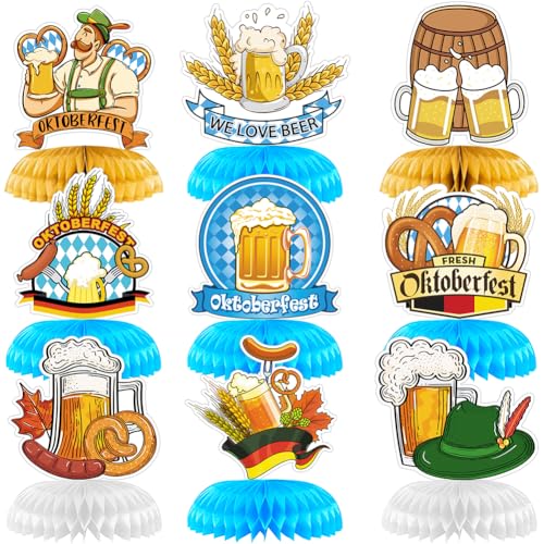 OPVXZAD 9 Stück Oktoberfest Bienenwaben Deko Oktoberfest Tischdekoration Bienenwaben Party-Wabendekoration Bienenwaben Bayrische Deko 3D Bayern Party Deko für Oktoberfest Bierfest Party Zubehör von OPVXZAD