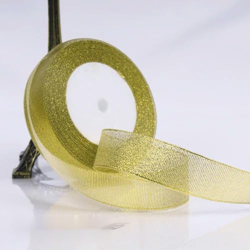 Gold-Silber-Glitzer-Satinband, Basteln, Hochzeit, dekorative DIY-Organza-Bänder, Schleife, Weihnachtsgeschenkzubehör, 22 Meter/Rolle von OPica