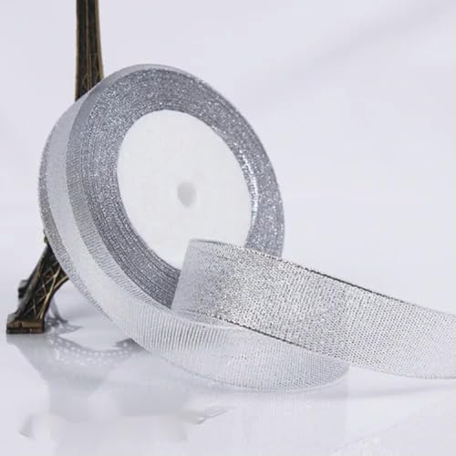 OPica Gold-Silber-Glitzer-Satinband, Basteln, Hochzeit, dekorative DIY-Organza-Bänder, Schleife, Weihnachtsgeschenkzubehör, 22 Meter/Rolle von OPica