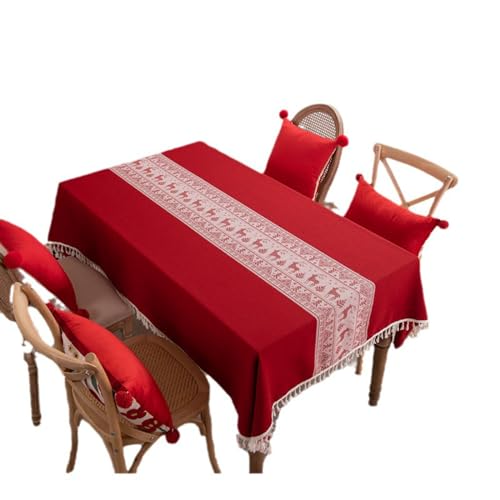 Terylen Tischdecke Quaste Tischtuch Weihnachts-Tischdekorationen Frohe Weihnachten Partyzubehör -Rot 2-140x240cm/55x94inch von OQHAIR