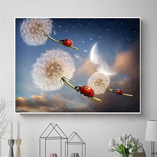 DIY 5D Diamant Painting Vollbohrer Kit, Marienkäfer Auf Löwenzahn 40x60cm 5D Diamant Painting Bilder für Erwachsene Und Kinder, Diamant Malerei,Strass Stickerei Kreuzstich Set,für Home Wand Decor von ORBANA