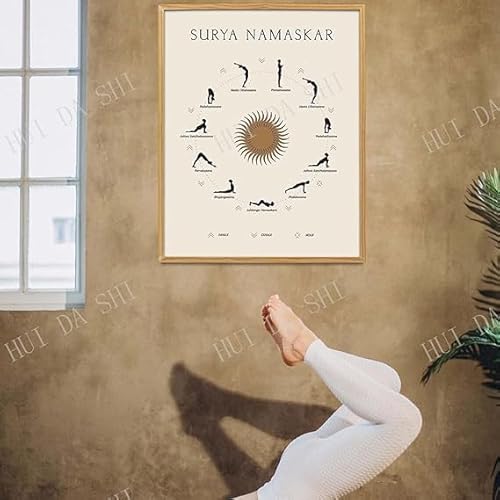 ORCOW Sonnengruß-Poster, Surya Namaskar Yoga-Liebhaber, Geschenk, Übungsdruck, Poster, Ashtanga-Kunstdrucke, Yoga-Asanas-Kunst, Fitnessstudio-Liebhaber, Fitness-Dekor-Bilder, Wandtattoos 50 x 70 cm von ORCOW