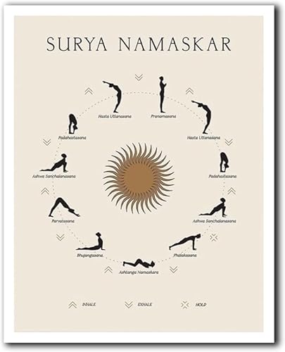 Sonnengruß-Poster, Surya Namaskar, Yoga-Liebhaber-Geschenk, Yoga-Übungsdruck, Yoga-Poster, Ashtanga Vinyasa Yoga, Asanas-Kunst, Fitnessstudio-Liebhaber-Poster, Fitness-Dekor, Wandkunst 50 x 70 cm von ORCOW