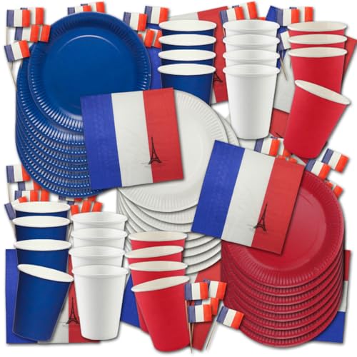 Frankreich Partygeschirr Set blauweißrot BASIC - Pappteller, Pappbecher, Frankreich Deko Servietten & Frankreich Flaggenpicker für bis zu 20 Personen in den Farben der französischen Tricolore Frankreich Partygeschirr Set blauweißrot BASIC - Pappteller, Pappbecher, Frankreich Deko Servietten & Frankreich Flaggenpicker für bis zu 20 Personen in den Farben der französischen Tricolore von ORDENO