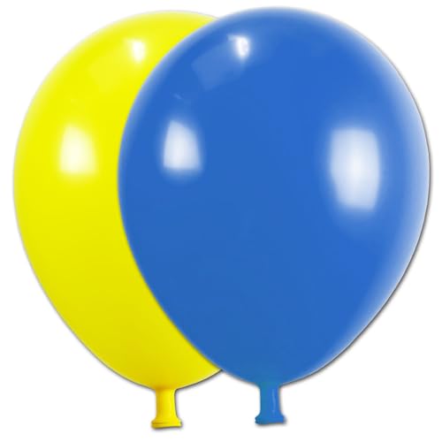 Luftballon Set blau gelb Naturlatex - 1 x 10 Stück, biologisch abbaubar, Ø 33 cm, intensive Farben, geeignet für Helium & Luft, europäische Qualität (blau-gelb, 10 Stück) von ORDENO