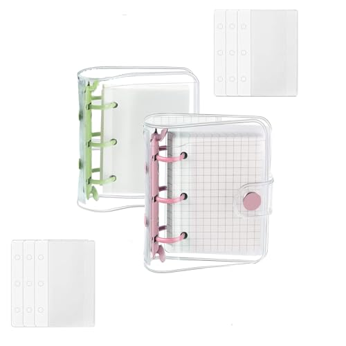 2 Sets Mini Transparent 3 Ringbuchhüllen mit Innenpapier Mini Binder transparentes PVC-Notizbuch mit 3 Ringen Schutzfolie für Runde Ringordner Handbuch für Mädchen Tagebuch von ORFCP